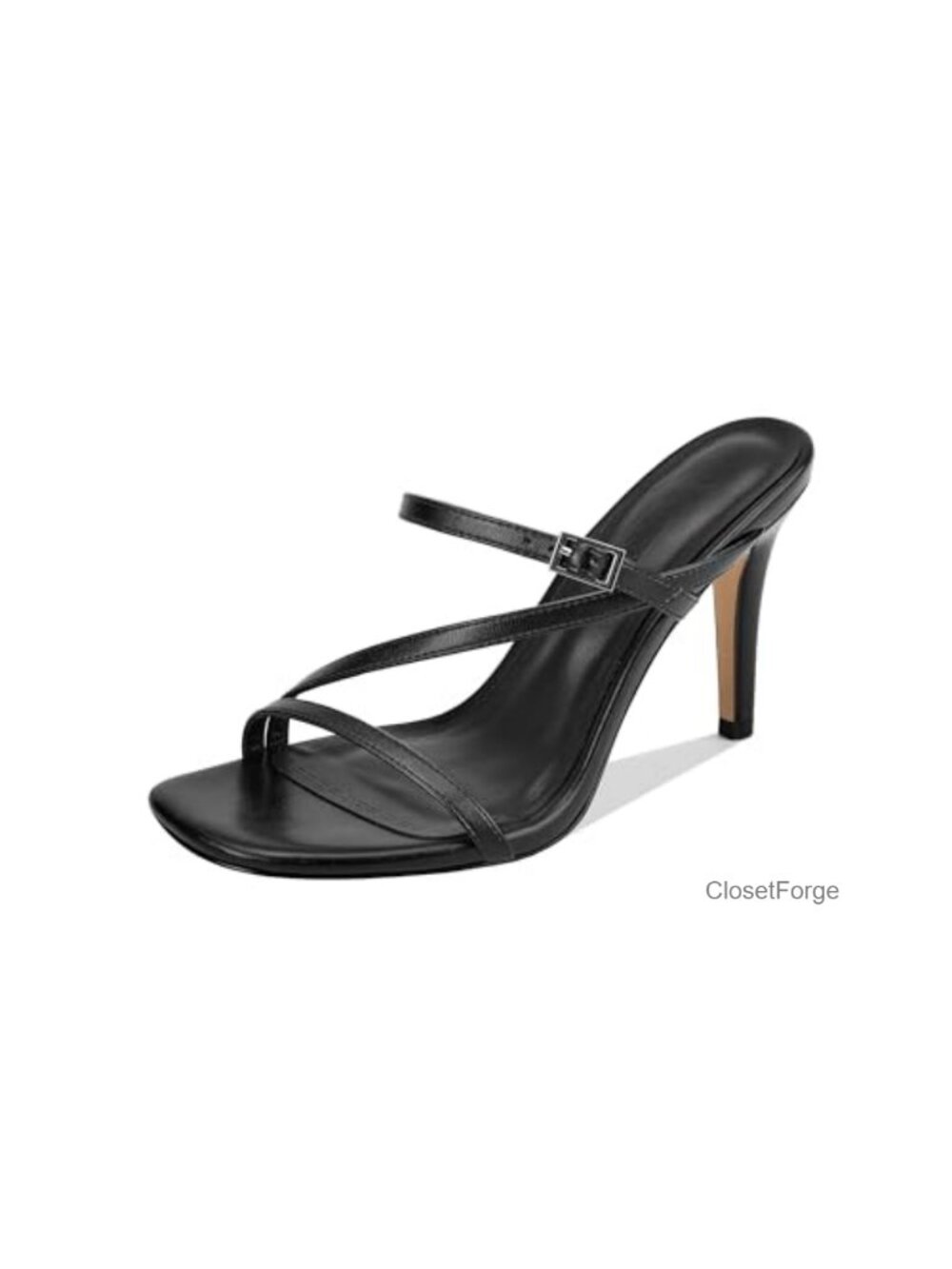 Strappy Square Open Toe Stiletto Heeled Sandals Faux Leather